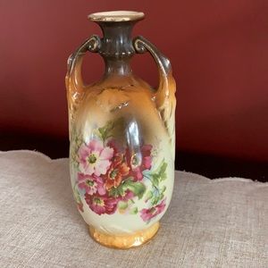 1960 Floral Pink and Brown Pottery Vase